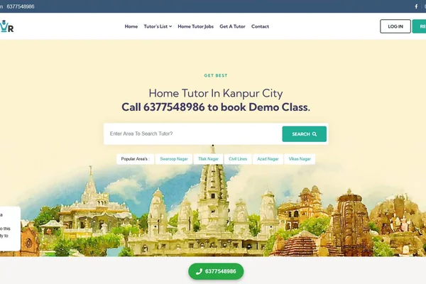 Screenshot of the Home Tutor Kanpur website (hometutorkanpur.in) built by SEOScaller