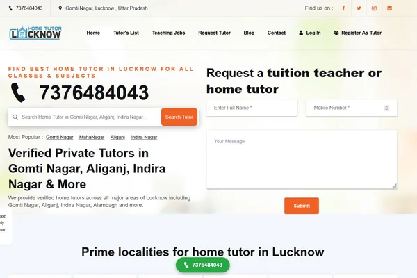 Screenshot of the Home Tutor Lucknow website (hometutorlucknow.com) built by SEOScaller