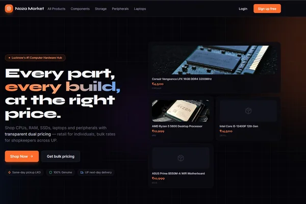 Screenshot of the Naza Market website (nazamarketlucknow.com) built by SEOScaller