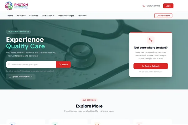 Screenshot of the Photon Imaging Diagnostics website (photonimagingir.com) built by SEOScaller